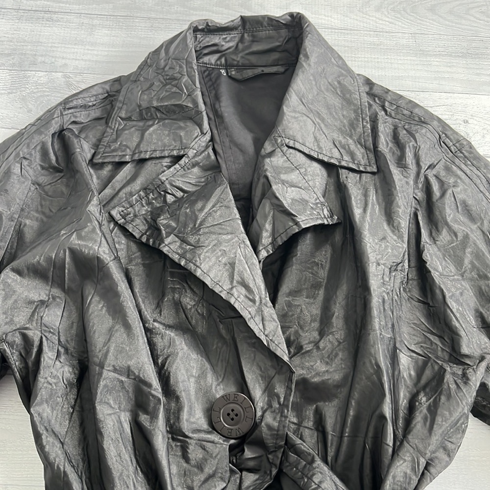 Vintage Weill Black Leather Look Trench Coat Size M - Picture 2 of 6
